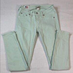 True Religion Jeans Women’s 26 Halle Light Green Skinny Horseshoe Pockets